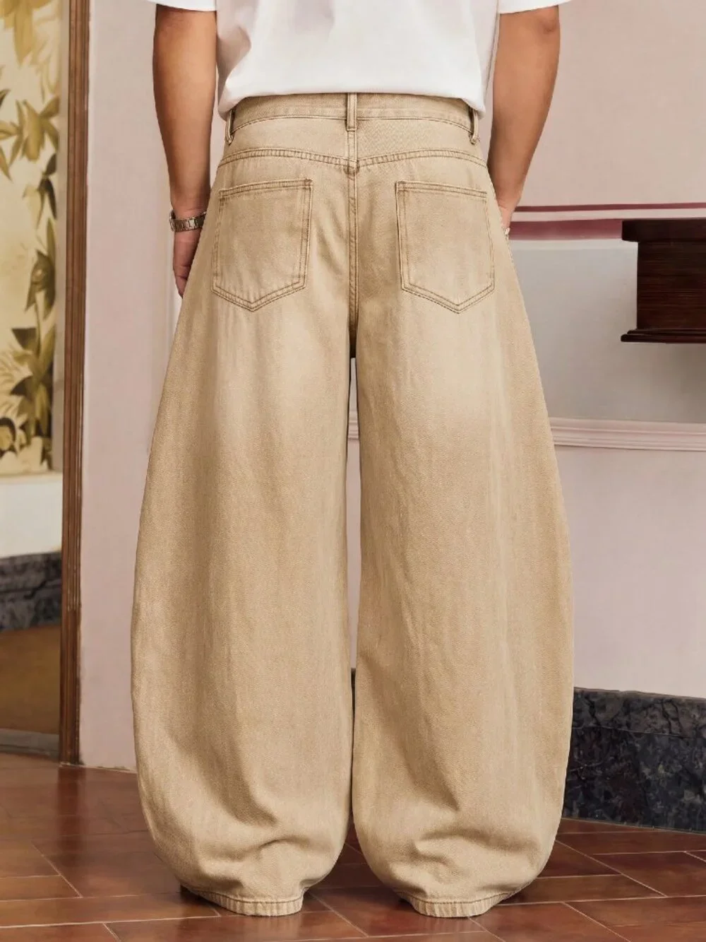 Brown Casual Men's Striped Button Pocket Travel Jeans
